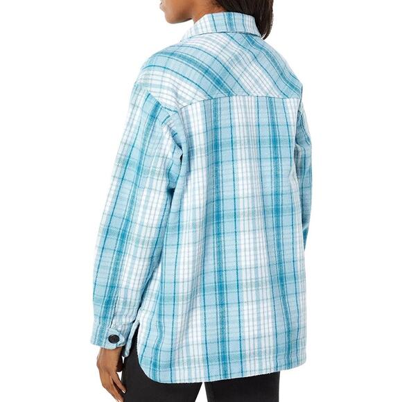 NWT Lucky Brand Shacket Blue/White Button Up Oversized Pockets Womens XL - Picture 2 of 5